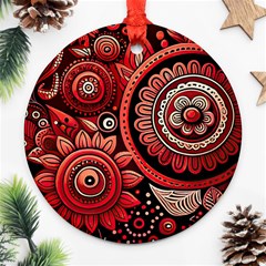 Bohemian Vibes In Vibrant Red Round Ornament (two Sides) by HWDesign