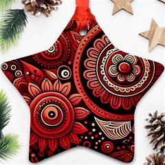 Bohemian Vibes In Vibrant Red Star Ornament (two Sides) by HWDesign