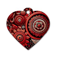 Bohemian Vibes In Vibrant Red Dog Tag Heart (one Side) by HWDesign