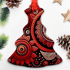 Bohemian Vibes In Vibrant Red Christmas Tree Ornament (two Sides) by HWDesign