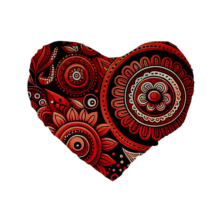 Bohemian Vibes In Vibrant Red Standard 16  Premium Heart Shape Cushions