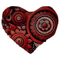 Bohemian Vibes In Vibrant Red Large 19  Premium Heart Shape Cushions by HWDesign