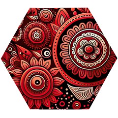 Bohemian Vibes In Vibrant Red Wooden Puzzle Hexagon by HWDesign