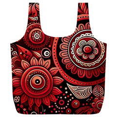 Bohemian Vibes In Vibrant Red Full Print Recycle Bag (xxl) by HWDesign