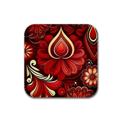 Bohemian Flower Drop Rubber Square Coaster (4 Pack) by HWDesign