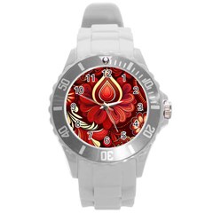 Bohemian Flower Drop Round Plastic Sport Watch (l) by HWDesign