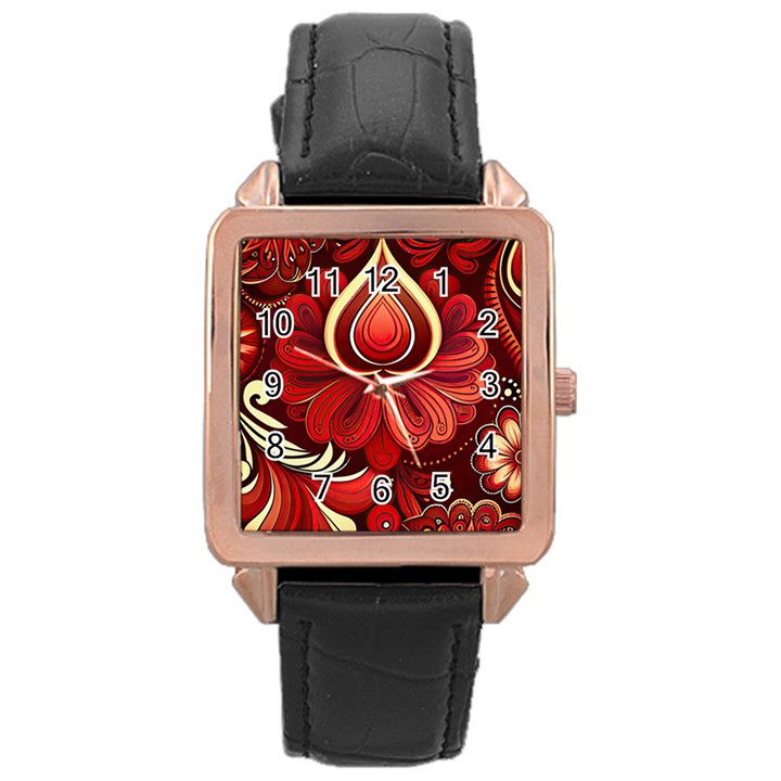 Bohemian Flower Drop Rose Gold Leather Watch 