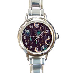 Bohemian  Stars, Moons, And Dreamcatchers Round Italian Charm Watch by HWDesign