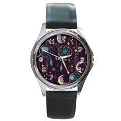 Bohemian  Stars, Moons, And Dreamcatchers Round Metal Watch by HWDesign