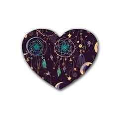 Bohemian  Stars, Moons, And Dreamcatchers Rubber Coaster (heart) by HWDesign