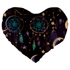 Bohemian  Stars, Moons, And Dreamcatchers Large 19  Premium Heart Shape Cushions by HWDesign