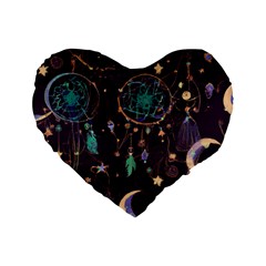 Bohemian  Stars, Moons, And Dreamcatchers Standard 16  Premium Flano Heart Shape Cushions