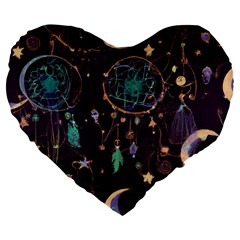 Bohemian  Stars, Moons, And Dreamcatchers Large 19  Premium Flano Heart Shape Cushions