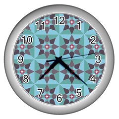 Floral Pattern Floral Motif Wall Clock (Silver)