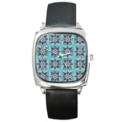 Floral Pattern Floral Motif Square Metal Watch