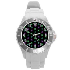 Pattern Background Bright Pattern Round Plastic Sport Watch (l) by Ravend