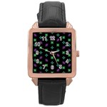 Pattern Background Bright Pattern Rose Gold Leather Watch  Front