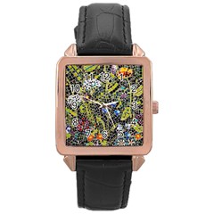 Mosaic Background Pattern Texture Rose Gold Leather Watch 