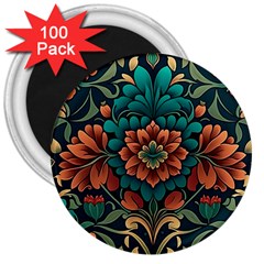 Flower Pattern Modern Floral 3  Magnets (100 Pack) by Ravend