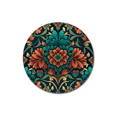 Flower Pattern Modern Floral Magnet 3  (round) by Ravend