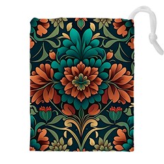 Flower Pattern Modern Floral Drawstring Pouch (5xl) by Ravend