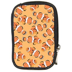 Fish Clownfish Orange Background Compact Camera Leather Case by Ravend