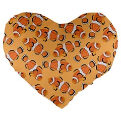 Fish Clownfish Orange Background Large 19  Premium Heart Shape Cushions by Ravend