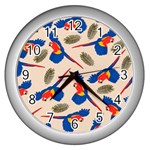 Bird Animals Parrot Pattern Wall Clock (Silver) Front