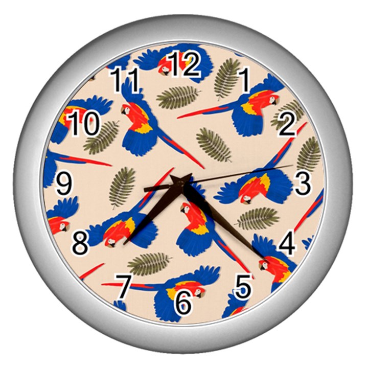 Bird Animals Parrot Pattern Wall Clock (Silver)