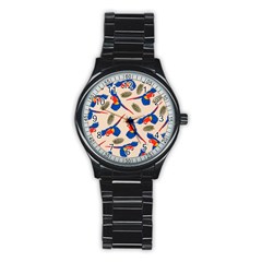 Bird Animals Parrot Pattern Stainless Steel Round Watch by Ravend