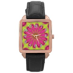 Floral Art Design Pattern Rose Gold Leather Watch 