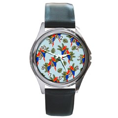 Birds Animals Nature Background Round Metal Watch