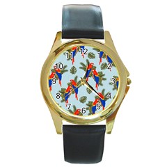 Birds Animals Nature Background Round Gold Metal Watch