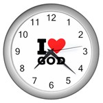 I love god Wall Clock (Silver) Front