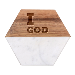 I Love God Marble Wood Coaster (hexagon) 