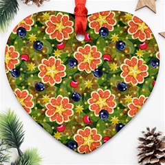 Fruits Star Blueberry Cherry Leaf Ornament (heart) by Pakemis