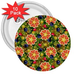 Fruits Star Blueberry Cherry Leaf 3  Buttons (10 Pack)  by Pakemis