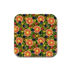 Fruits Star Blueberry Cherry Leaf Rubber Square Coaster (4 Pack) by Pakemis