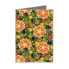 Fruits Star Blueberry Cherry Leaf Mini Greeting Card by Pakemis