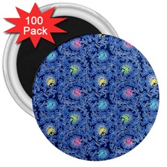 Floral Asia Seamless Pattern Blue 3  Magnets (100 Pack) by Pakemis