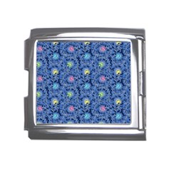 Floral Asia Seamless Pattern Blue Mega Link Italian Charm (18mm)