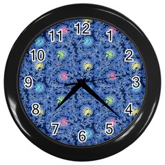 Floral Asia Seamless Pattern Blue Wall Clock (black) by Pakemis