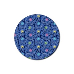 Floral Asia Seamless Pattern Blue Rubber Round Coaster (4 Pack) by Pakemis