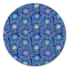 Floral Asia Seamless Pattern Blue Magnet 5  (round) by Pakemis