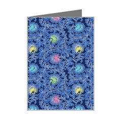 Floral Asia Seamless Pattern Blue Mini Greeting Card by Pakemis