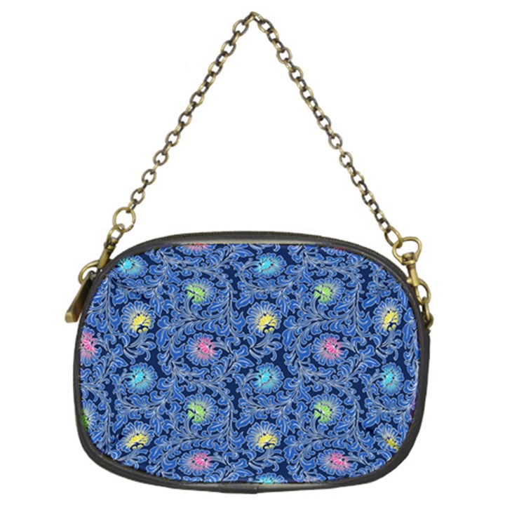 Floral Asia Seamless Pattern Blue Chain Purse (Two Sides)