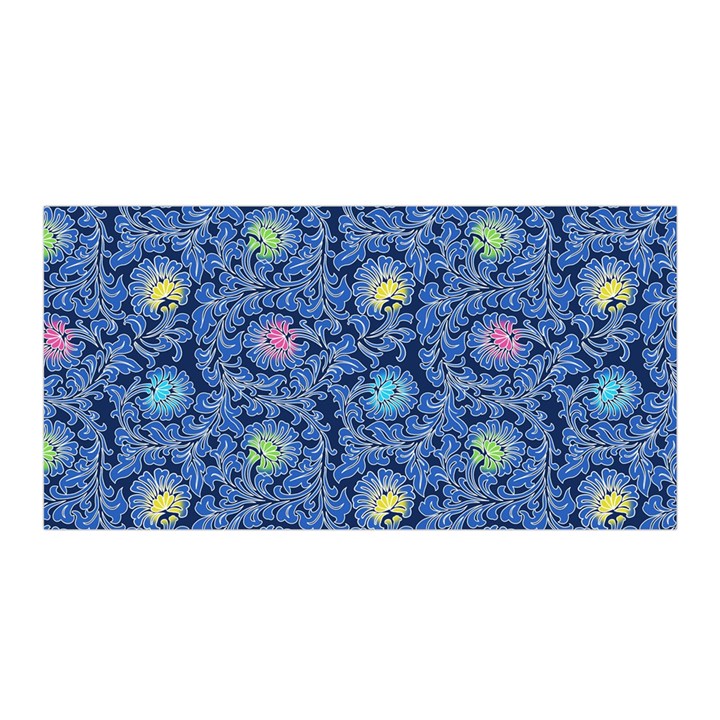 Floral Asia Seamless Pattern Blue Satin Wrap 35  x 70 