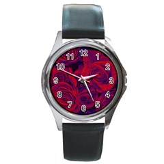 Roses Red Purple Flowers Pretty Round Metal Watch by Ravend