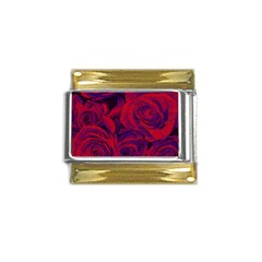 Roses Red Purple Flowers Pretty Gold Trim Italian Charm (9mm) by Ravend