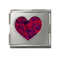 Roses Red Purple Flowers Pretty Mega Link Heart Italian Charm (18mm) by Ravend